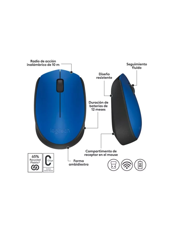Mouse Inalámbrico Logitech M170 Azul 2.4GHz USB